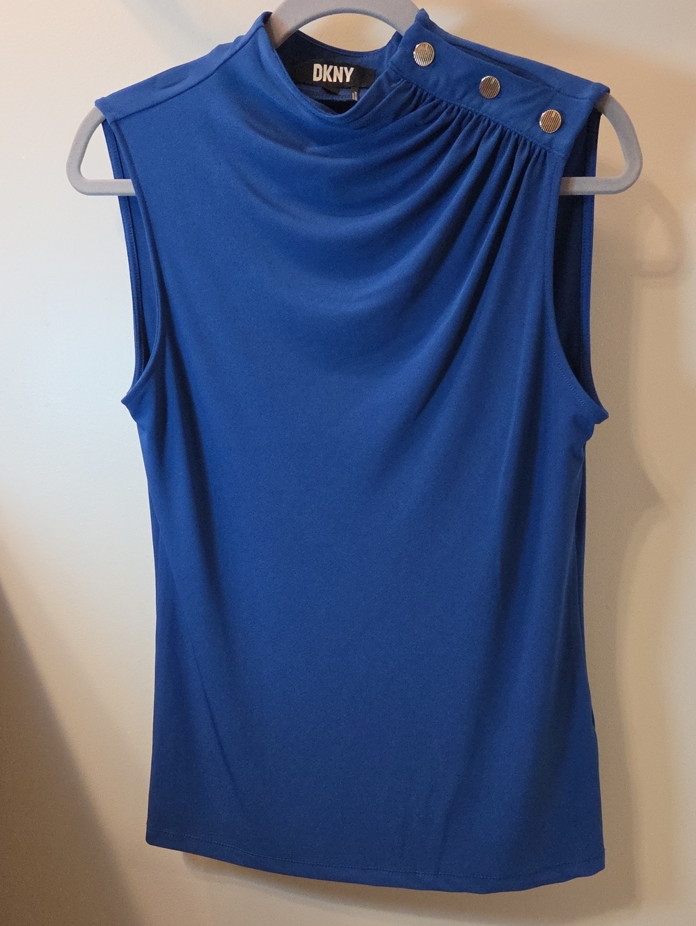 DKNYC Royal Blue Sleeveless Mock Neck Camisole with Button Accents